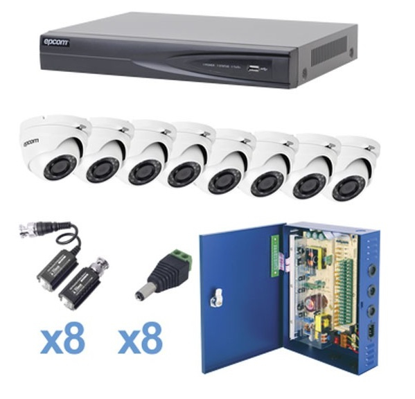 Kit de videovigilancia KEVTX8T8EW EPCOM - de 8 canales analogico a 1080p(2MP)  / 1*DVR(EV4008TURBO) 4 Megapixel, 8*Cámaras(E8TURBOEXW) Tipo Domo