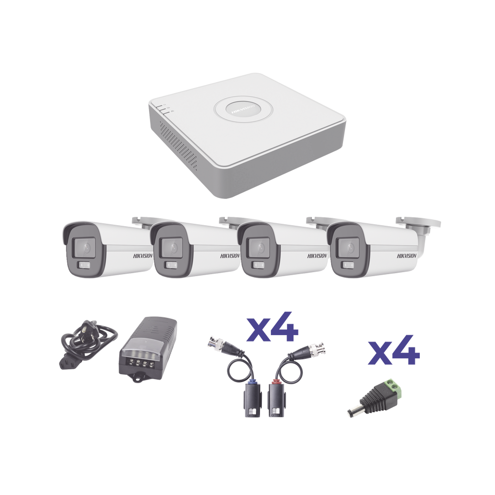 KIT COLORVU TURBOHD 1080p Lite / DVR 4 Canales / 4 Cámaras Bala (exterior 2.8 mm) -