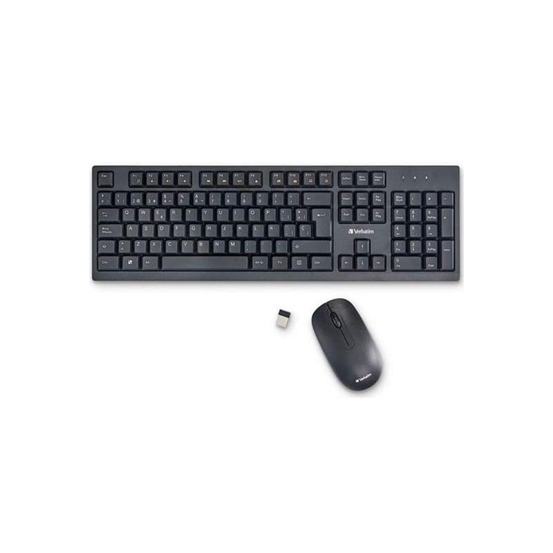 Kit Teclado y Mouse 99788 marca VERBATIM Inalámbrico multimedia y mouse con 6 botones. -