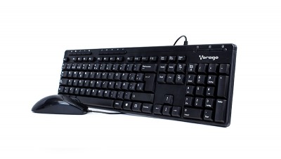 Kit de teclado y mouse VORAGO KM-104 - Estándar, 105 teclas, Negro, 1000 DPI