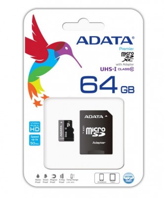 Memoria Micro SD ADATA UHS-I U1 - 64 GB, 30 MB/s, 10 MB/s, Negro