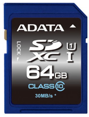 Memoria SD (SDXC) 64GB ADATA CLASE 10 (V10) - Velocidad hasta 100MB/25MB por seg.  ASDX64GUICL10-R