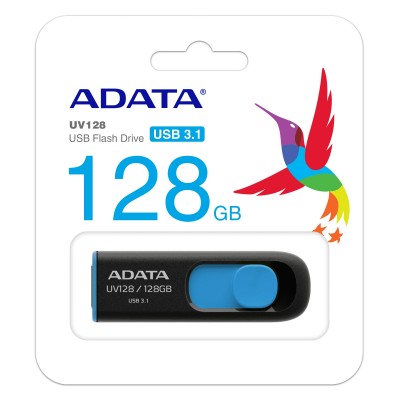 Memoria USB ADATA UV128 - Negro, 128 GB, USB 3.2 (retrocompatible con 3.0 y 2.0), 100 MB/s, 40 MB/s