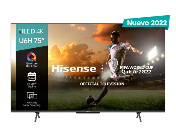 Television Hisense 75U6H - 75 pulgadas, ULED 4K, 3840 x 2160 Pixeles, 9.5 ms, Google Smart