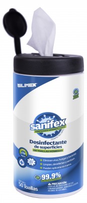 Toallas Sanifex 50 pzs Desinfectantes SILIMEX - Blanco, 50 pzs., Limpiador