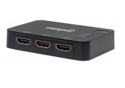 207522 Switch HDMI 4K de 3 puertos - 4K 30Hz, control remoto, alimentación por USB, Conecta hasta 3 fuentes de video UHD a una sola pantalla HDMI.