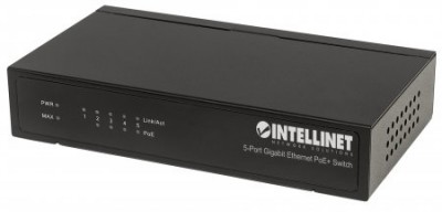 POE switch  INTELLINET 561228 - Negro, RJ45, 5 puertos, 10BASE-T, 100BASE-TX, 1000BASE-T, 70 W
