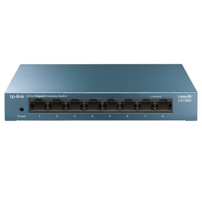 SWITCH DE 8 PUERTOS GIGABIT TP-LINK LS108G PARA ESCRITORIO PLUG AND PLAY CON CARCASA DE ACERO -