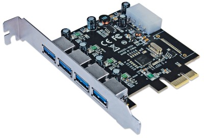 152891 Tarjeta PCI express USB 3.0 de 4 puertos - soporte de perfil estándar, añade cuatro puertos alineados SuperSpeed USB externos.