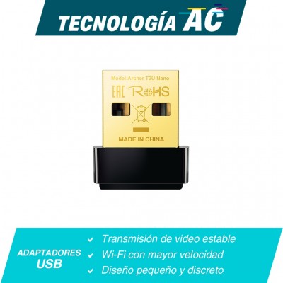 ADAPTADOR USB INALÁMBRICO AC600 TP-LINK ARCHER T2U NANO CON DOBLE BANDA DE ALTA VELOCIDAD -