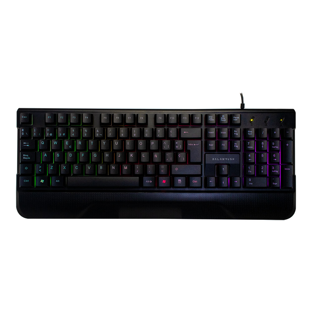 Teclado APOLO Balam Rush BR-931359 - USB, Negro, Iluminación de 3 colores, Reposa muñecas fijo