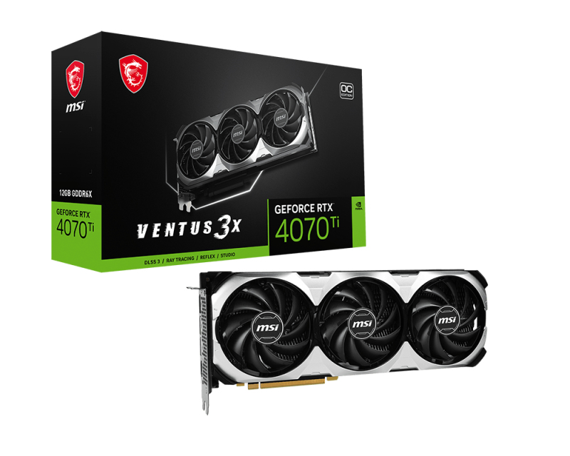 Tarjeta de Video MSI RTX 4070 Ti Ventus 3X 12G OC - 12GB GDDR6X, 7680 CUDAS, 2655Mhz de Frecuencia
