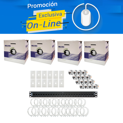 KIT 4 X CABLE UTP CAT6+ BELDEN 2412 GRIS 305MTS + PATCH PANEL CAT6 24PTOS 1U AX103253 + 12 CONECTOR JACK AX101320 RJ45 CAT5 + 12 PLACA PARED AX102660 1 PUERTO + 12 PATCHCORD UTP CAT6 1.2MTS BLANCO C60