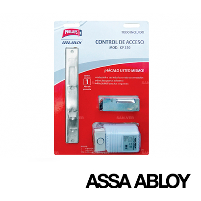 KIT CONTRA CHAPA ASSA ABLOY KIT310 NO ACABADO CROMADO. CONTIENE 1 CONTRA CHAPA 310C, 1 FUENTE DE PODER TIPO PLUGIN 12VCD, BOTON DE APERTURA, CABLE DE ALIMENTACION