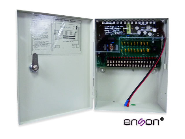 FUENTE DE PODER TIPO CAJA PARA CAMARAS 12VDC 10A ENSON PSB-1218BACKUP 16CAM C/RESPALDO Y CARGADOR NO INCLUYE BATERIA. COMPATIBLE CON BT412/712/912