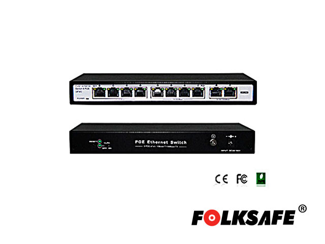 SWITCH POE+ 8FAST/8POE + UPLINK 2GIGABIT NO-ADMINISTRABLE  FOLKSAFE FS-S1008EP-2G 120WATTS