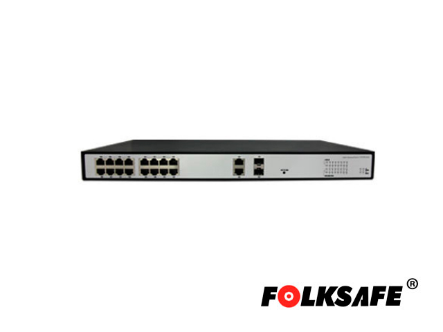 SWITCH POE+ 16FAST/16POE + 2GIGA/2SFP COMBO NO-ADMINISTRABLE  FOLKSAFE FS-S1016EP-2C 260WATTS NO SOPORTA POE EXTENDIDO