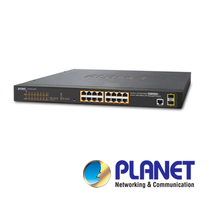 SWITCH POE+ 16GIGA/16POE + 2SFP ADMINISTRABLE-L2 PLANET GS-4210-16P2S