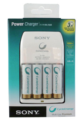 PILAS SONY Y CARGADOR PAQUETE CON 4 PIEZAS "AA"  RECARGABLE