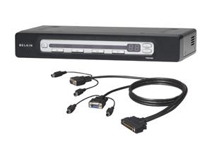 BELKIN OmniView PRO3 F1DA104Z-B 4-Port USB & PS/2 KVM Switch & USB Cable Bundle