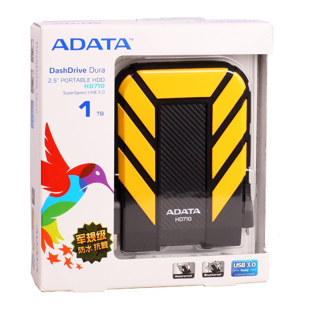 ADATA DashDrive Durable Series HD710 1TB USB 3.0 Yellow Water & Shock Proof Portable Hard Drive AHD710-1TU3-CYL
