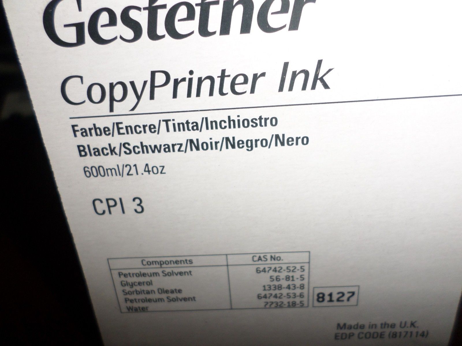 GENUINE GESTETNER COPYPRINTER INK CPI 3 EDP