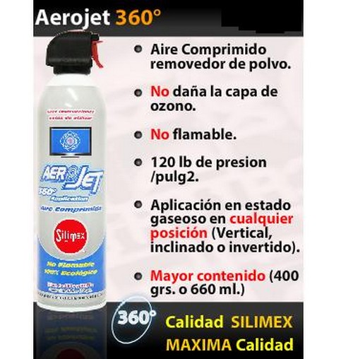 AIRE SILIMEX COMPRIMIDO CON VALVULA DE 360, 400 GR/660 ML, REMOVEDOR DE POLVO