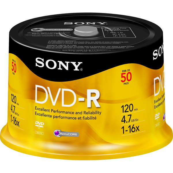 CAMPANA DVD+R SONY, 8X, 4.7GB, 50 PZAS
