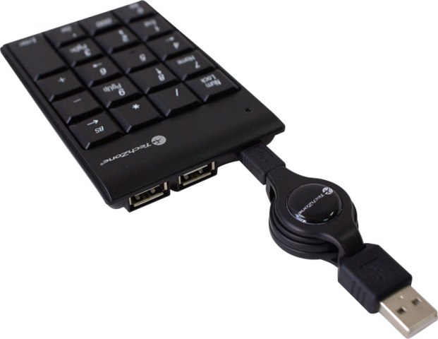 TECLADO TECHZONE NUMERICO ALAMBRICO RETRACTIL, 2 PTOS USB