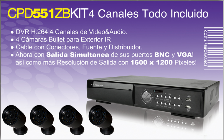 CPCAM CPD551ZBKIT- DVR 4 CANALES CON SALIDA DE VIDEO BNC&VGA