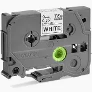 BROTHER® P-TOUCH® CINTA TZE - NEGRO SOBRE BLANCO, 3?8", 9 MM
