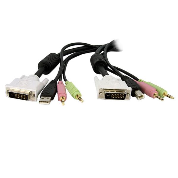 Cable de 3m para Switch Conmutador KVM 4en1 DVI-D Dual Link Doble Enlace USB con Audio Micrófono