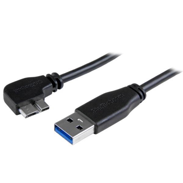 Cable delgado de 0.5m Micro USB 3.0 acodado a la izquierda a USB A