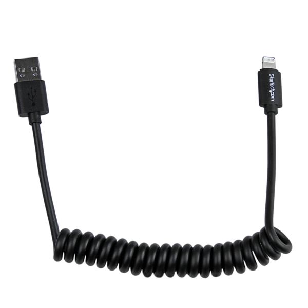Cable en Espiral de 60cm Lightning 8 Pin a USB A 2.0 para Apple® iPod iPhone 5 iPad - Negro