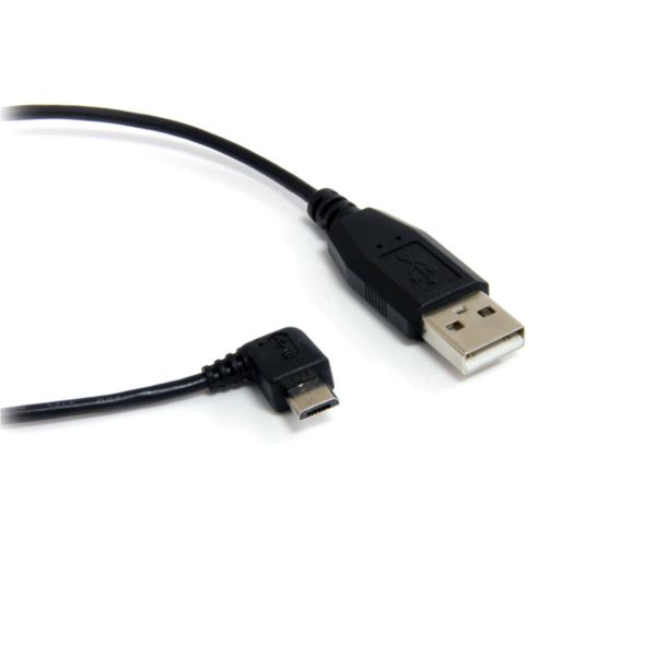 Cable de 91cm MicroUSB B Acodado a la Derecha a USB A de Carga y Datos para Teléfono Celular - Negro