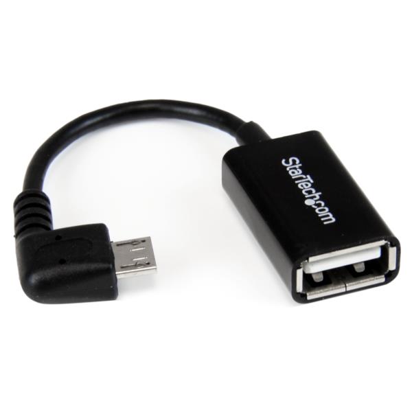 Cable Adaptador Micro USB a USB OTG Acodado a la Derecha de 12cm - Macho a Hembra
