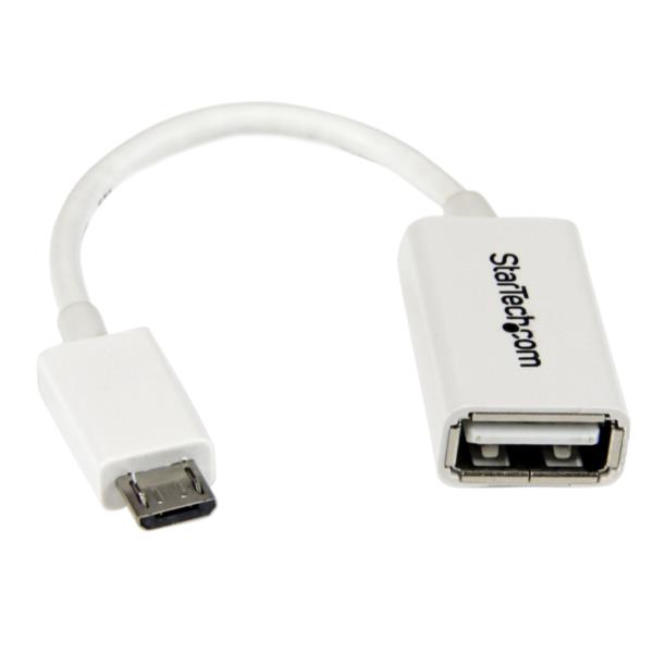 Cable Adaptador Micro USB a USB OTG Blanco de 12cm - Macho a Hembra