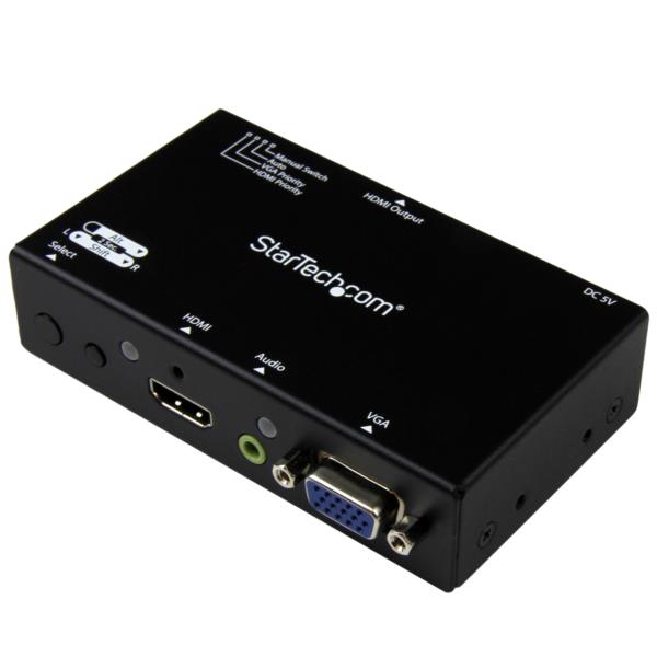 Switch Convertidor 2x1 VGA + HDMI a HDMI con Conmutado Prioritario y Automático - Conmutador 1080p