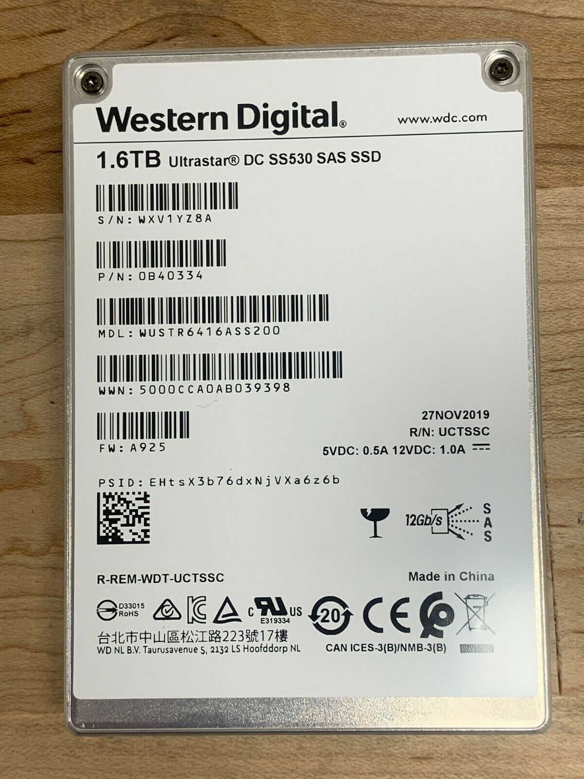 WUSTR6416ASS200 0B40334 Western Digital Ultrastar SS530 1.6TB SAS 12Gb 2.5" SSD